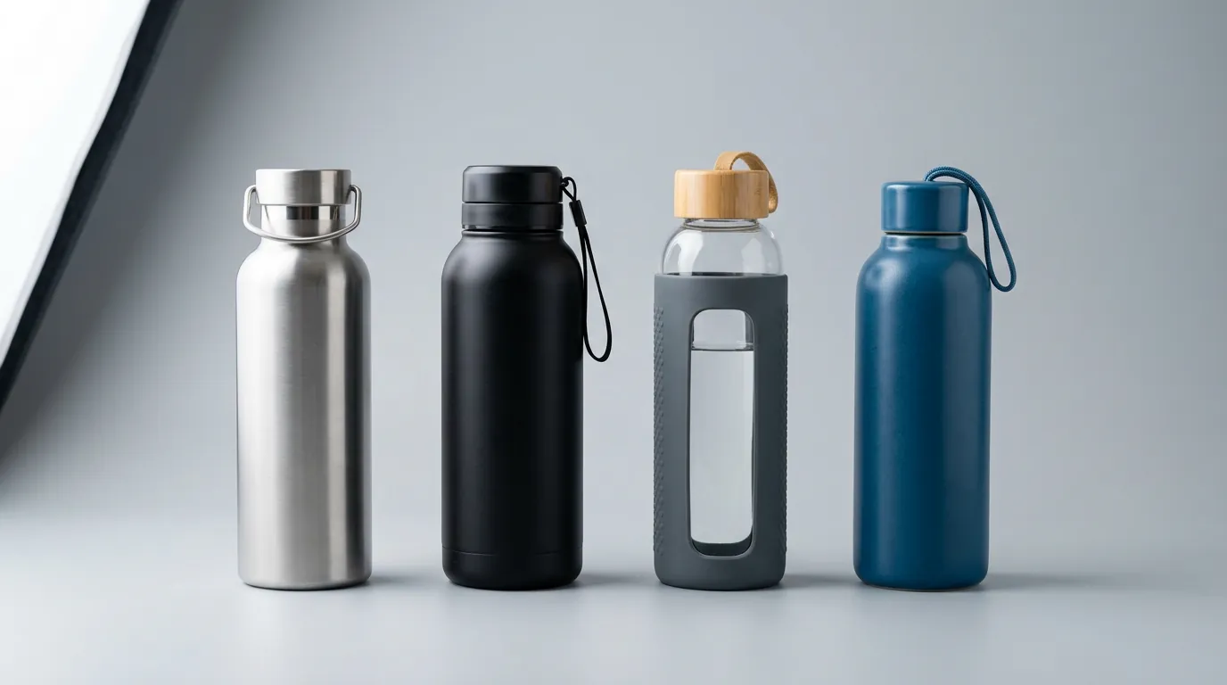 Gama de botellas reutilizables de acero, térmica, cristal y cerámica para personalizar con la marca de una empresa